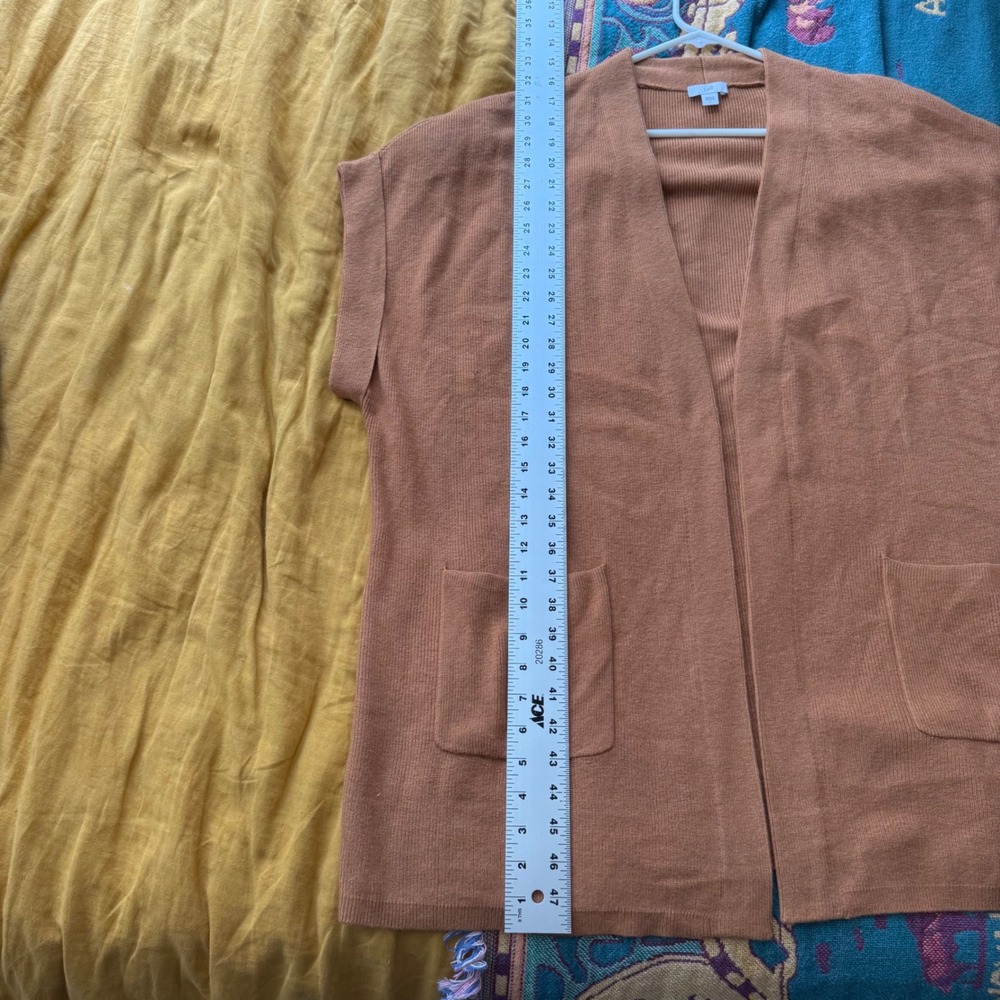 J. Jill Womens Burnt Orange Ribbed Open Front Short Sleeve Cardigan Pocket Large - Picture 6 of 7